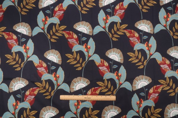 Stof France Alexine Printed Cotton Drapery Fabric in Marine