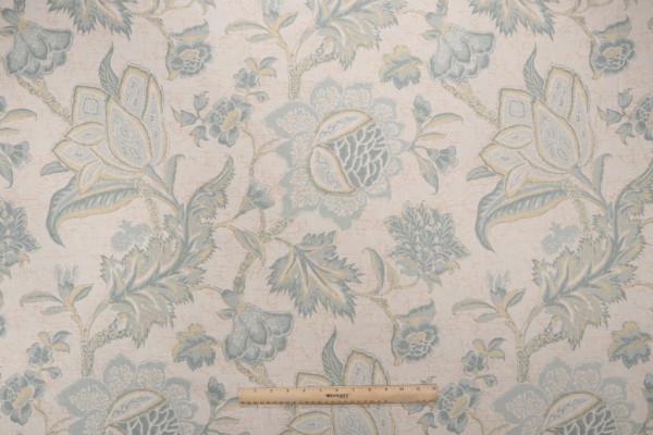 Click for 5.75 Yards Thibaut Jacobean Trail F93312 Printed Cotton Drapery Fabric in Teal and Cream Thibaut Jacobean Trail F93312 Printed Cotton Drapery Fabric in Teal and Cream