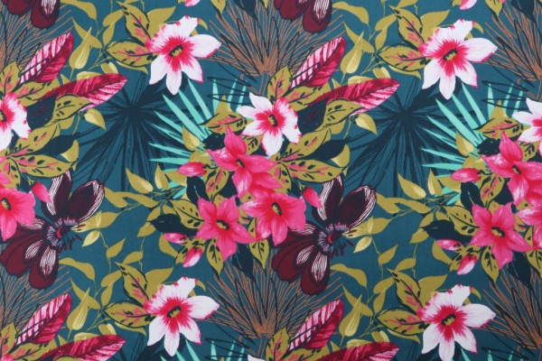 Stof France Ahuna Printed Cotton Twill Drapery Fabric in Petrole