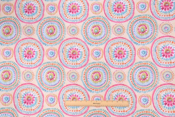 Waverly Carousel Printed Cotton Drapery Fabric in Peony