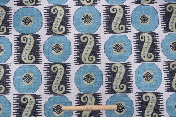Click for 4.38 Yards P Kaufmann Souk Treasure Printed Cotton Drapery fabric in Indian Blue P Kaufmann Souk Treasure Printed Cotton Drapery fabric in Indian Blue