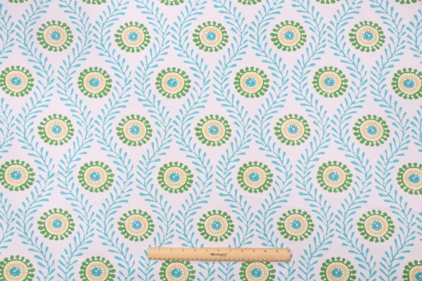 Waverly Fresh Spin Printed Cotton Drapery Fabric in Turquoise