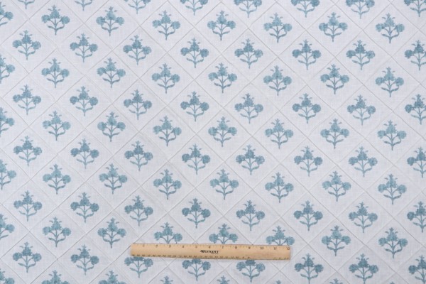 Kaufmann Trois Fleurs Printed Pintuck Drapery Fabric in Mist