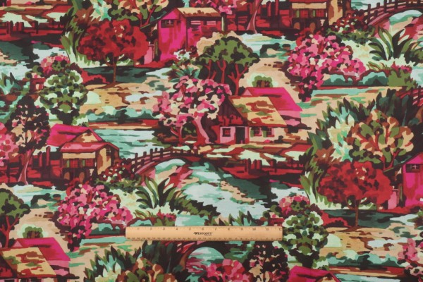 Stof France Giverny Printed Cotton Twill Drapery Fabric in Multicolore