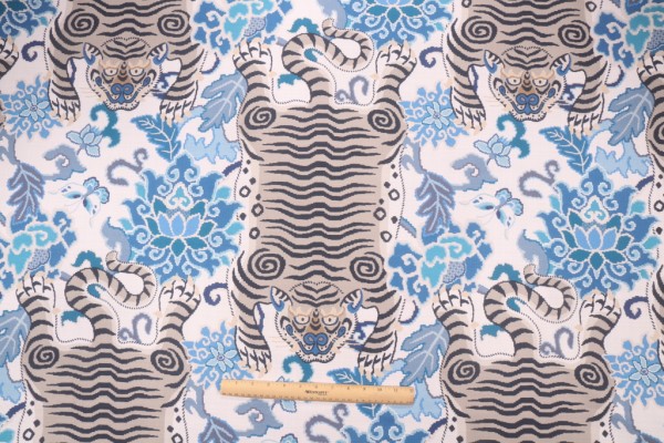 P Kaufmann Tiger Eye Printed Cotton Drapery Fabric in Blue Moon