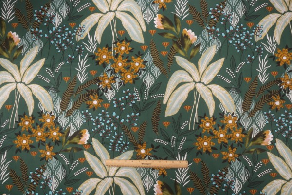 Stof France Florava Printed Cotton Drapery Fabric in Vert