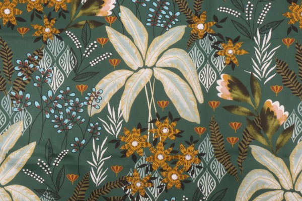 Stof France Florava Printed Cotton Drapery Fabric in Vert
