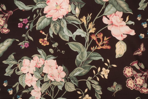 Williamsburg Garden Images Printed Cotton Drapery Fabric in Noir