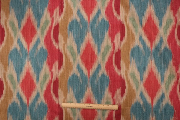 PK Lifestyles Bergama Ikat Printed Cotton Twill Drapery Fabric in Teaberry