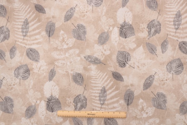 PK Lifestyles Farmhouse Leaf Printed Polyester Outdoor Fabric in Natural