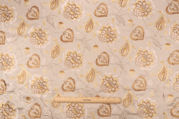 Valiant Fabrics Lydia Embroidered Drapery Fabric in Coin