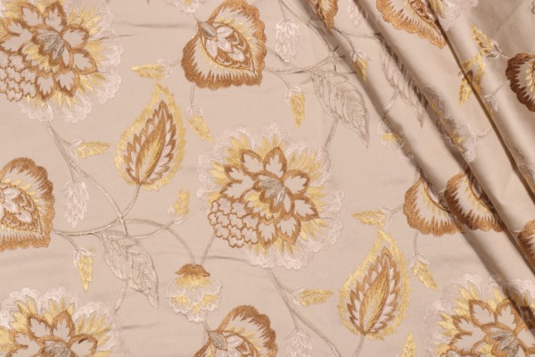 Valiant Fabrics Lydia Embroidered Drapery Fabric in Coin