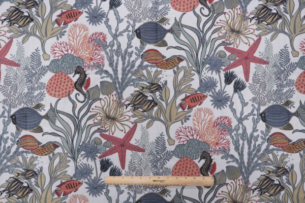 Mill Creek Fish Sticks Tapestry Upholstery Fabric in Marine