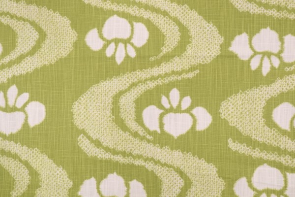 Scroll Stripe Printed Cotton Drapery Fabric in Apple Green