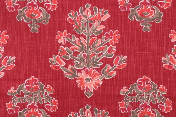 Lacefield Clara-Chatham White Printed Cotton Blend Drapery Fabric in Ruby
