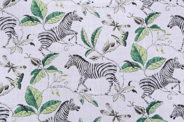 Sample of Harrison Howard Zebra's Garden Printed Linen Blend Drapery Fabric in Domino 