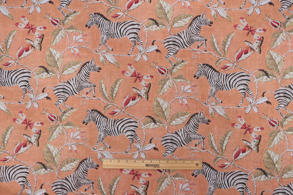 Click for Harrison Howard Zebra's Garden Printed Linen Blend Drapery Fabric in Mango  Harrison Howard Zebra's Garden Printed Linen Blend Drapery Fabric in Mango