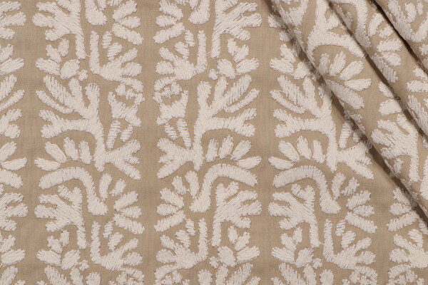 PK Lifestyles Coral Embroidered Drapery Fabric in Linen 