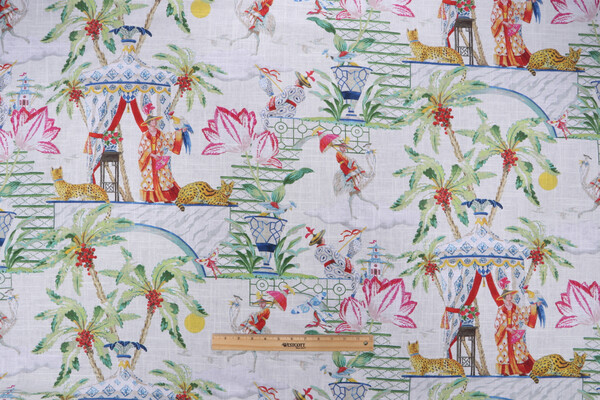 Sample of Harrison Howard Distant Skies Printed Linen Blend Drapery Fabric in Gardenia 