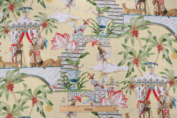 Sample of Harrison Howard Distant Skies Printed Linen Blend Drapery Fabric in Sunlight 