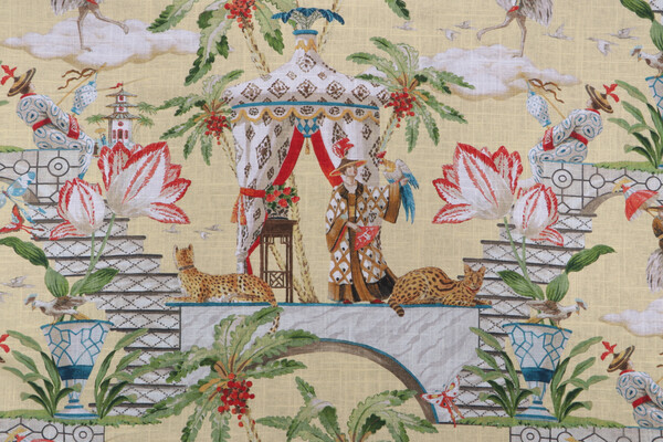 Sample of Harrison Howard Distant Skies Printed Linen Blend Drapery Fabric in Sunlight 