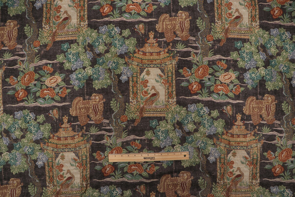 Sample of PK Lifestyles Utopian Garden Printed Cotton Blend Drapery Fabric in Midnight 