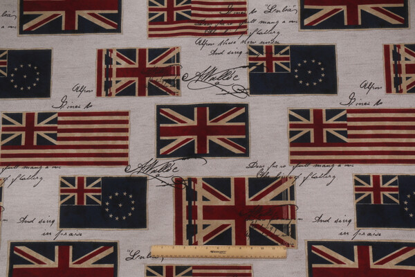 Vilber UK Flag-10 Spanish Printed Cotton Drapery Fabric in Red/Blue