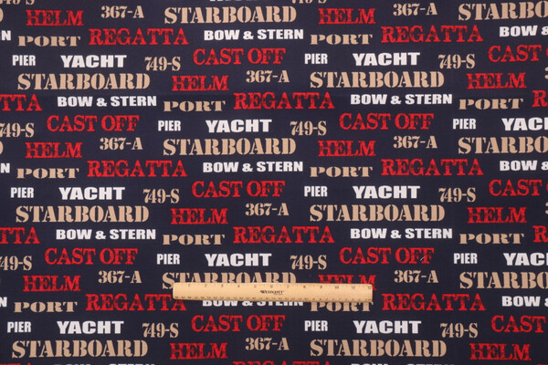 Bryant Boat Club Printed Polyester Outdoor Fabric in Poolside/Midnight/Ruby