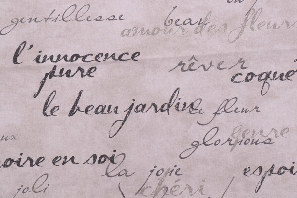 Waverly Script Printed Cotton Drapery Fabric in Grey