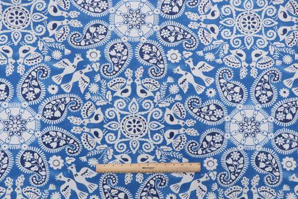 PK Lifestyles Peruvian Craft Printed Polyester Outdoor Fabric in Tide