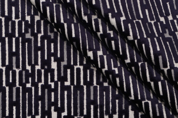 Geometric Velvet Upholstery Fabric in Midnight Blue