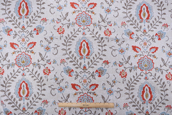 Vern Yip Kilim Printed Drapery Fabric in Mineral Garden for Fabricut