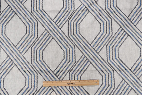 Textile 360 Dancy Embroidered Linen Drapery Fabric in Blue