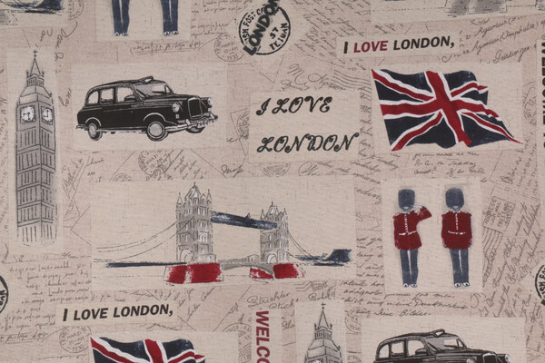 Vilber Words & Graphics Collection 10659 London Spanish Printed Drapery Fabric in Graphite