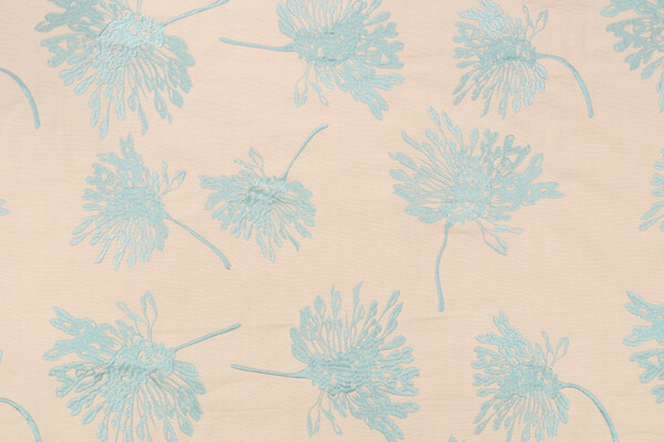 Onyx Age Poppy Embroidered Cotton Decorator Fabric in Aqua