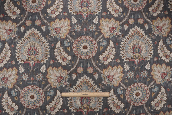 Waverly Castleford Printed Cotton Drapery Fabric in Smoke