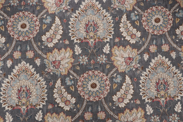 Waverly Castleford Printed Cotton Drapery Fabric in Smoke