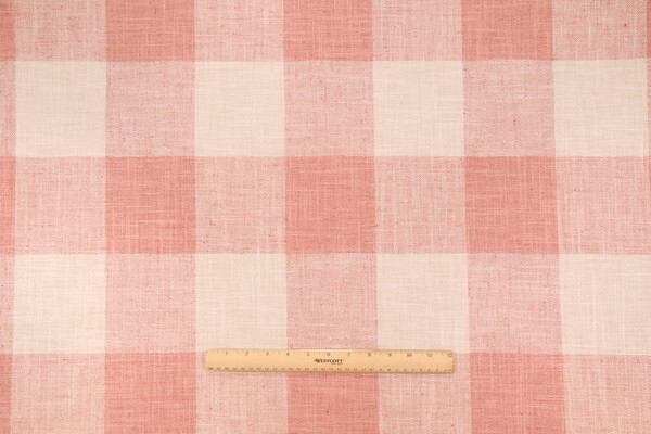 P Kaufmann Check Please Plus Woven Upholstery Fabric in Soft Coral