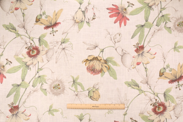 P Kaufmann Country Cottage Printed Linen Blend Drapery Fabric in White Tea