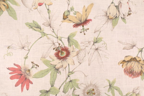 P Kaufmann Country Cottage Printed Linen Blend Drapery Fabric in White Tea
