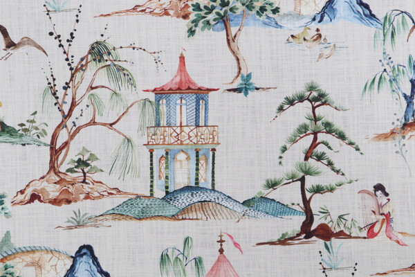 Hamilton Okayama Printed Cotton Drapery Fabric in Flax