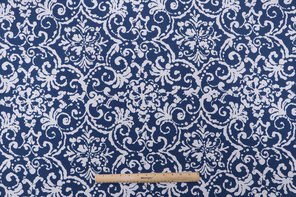 PK Lifestyles Print Affair Printed Polyester Outdoor Fabric in Navy