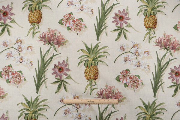 Waverly Boca Botanical Printed Cotton Drapery Fabric in Antique
