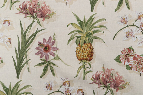Waverly Boca Botanical Printed Cotton Drapery Fabric in Antique