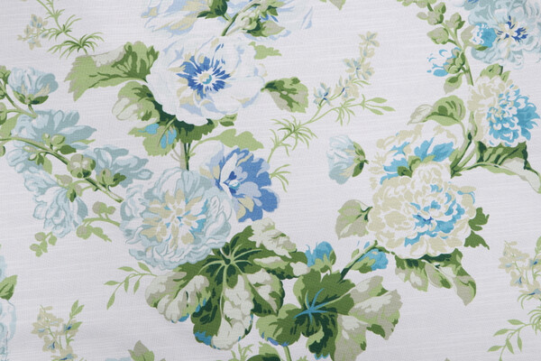 Waverly Alcea Printed Cotton Drapery Fabric in Cornflower
