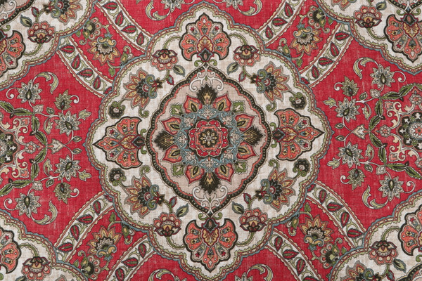 Covington Messina Printed Linen Blend Drapery Fabric in Vintage Red