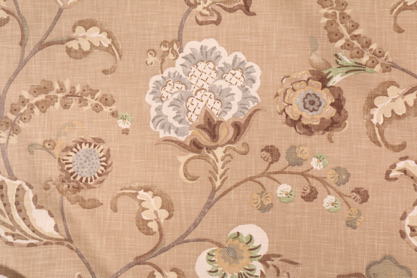 Robert Allen Woven Garden Printed Cotton Drapery Fabric in Camel