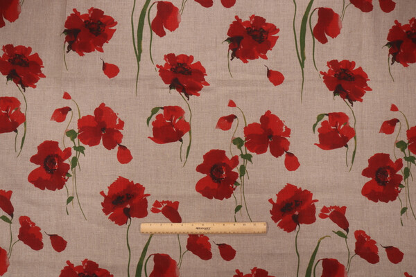 Stof France Coquelico Toile Printed Cotton Drapery Fabric in Natural