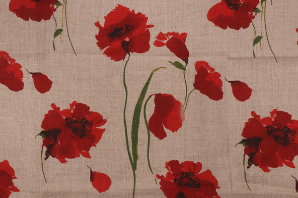 Stof France Coquelico Toile Printed Cotton Drapery Fabric in Natural