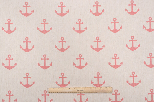 SunReal Boat Anchor Printed Outdoor Fabric in Coral